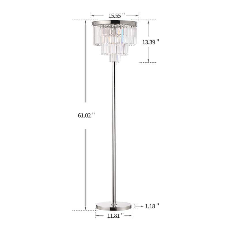 Modern Industrial Chandelier Floor Lamp with Crystal Fringe - Chrome