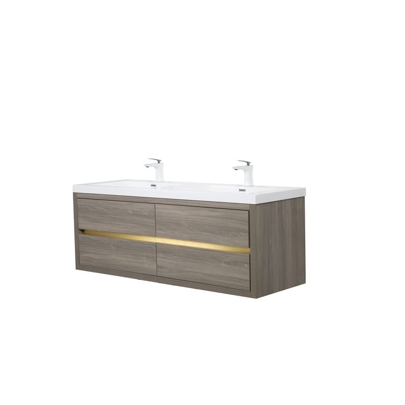 ABRUZZO 60" Floating Bathroom Vanity Double Sink with Stone Resin Top Four Soft Close Drawers
