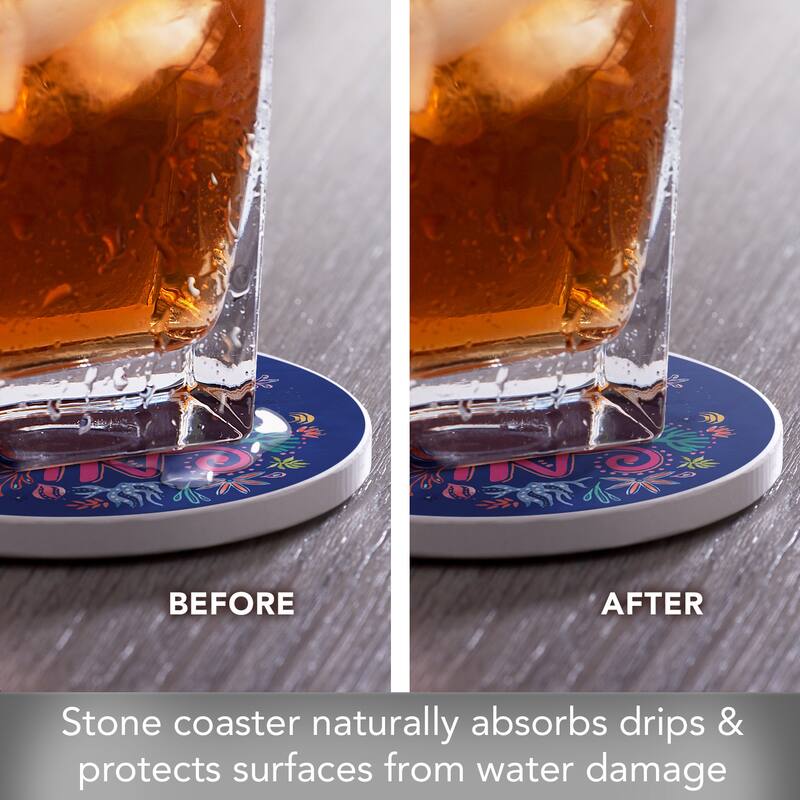 Jump In 4 Pack Absorbent Stone Coaster with Protective Cork Backing Made in The USA 4" Round, Easily Wipes Clean