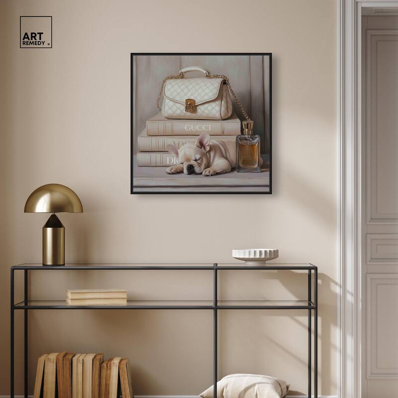 Ivory Books and Frenchie Canvas by Art Remedy