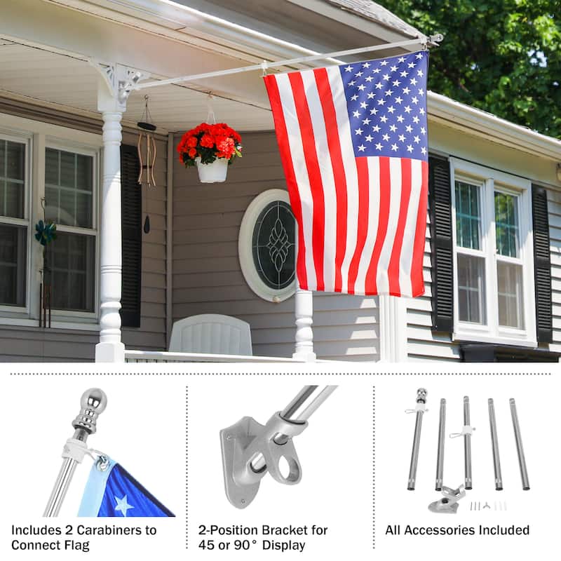 6ft Flag Pole Kit - Stainless-Steel Flagpole with Rotating Rings to Prevent Tangles by Pure Garden (Silver)