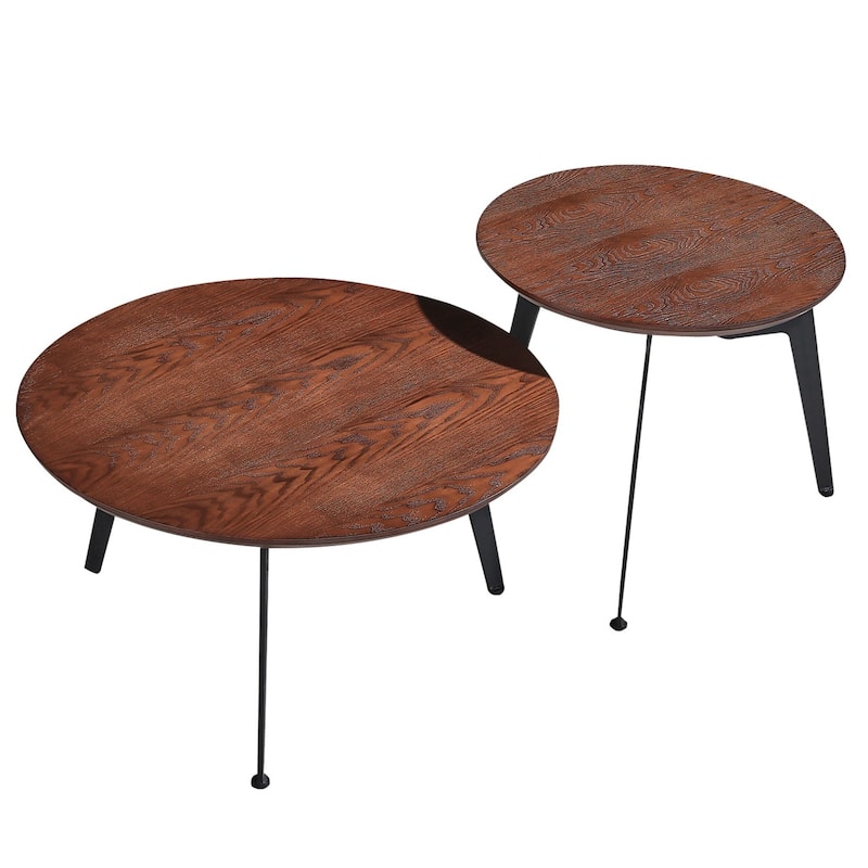 Brown Wooden Round Nesting Coffee Table Set of 2 for Living Room