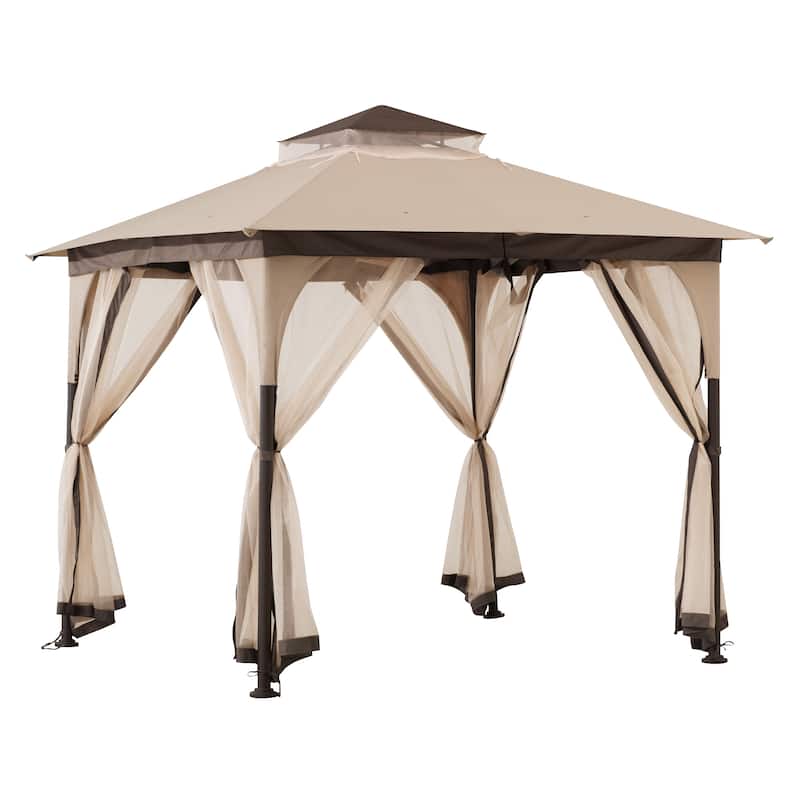 Sunjoy 9 ft. x 9 ft. 2-Tone Steel Gazebo Durable Powder-Coated Frame