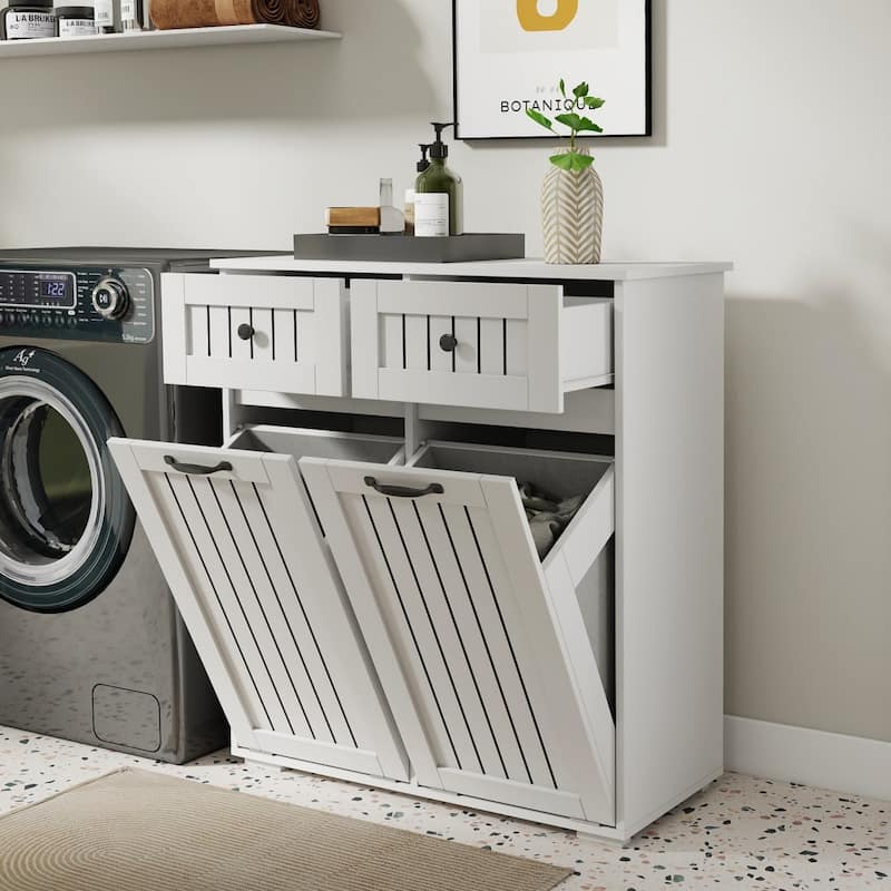 Laundry Cabinet with 2 Removable Laundry Baskets and 2 Drawers - White