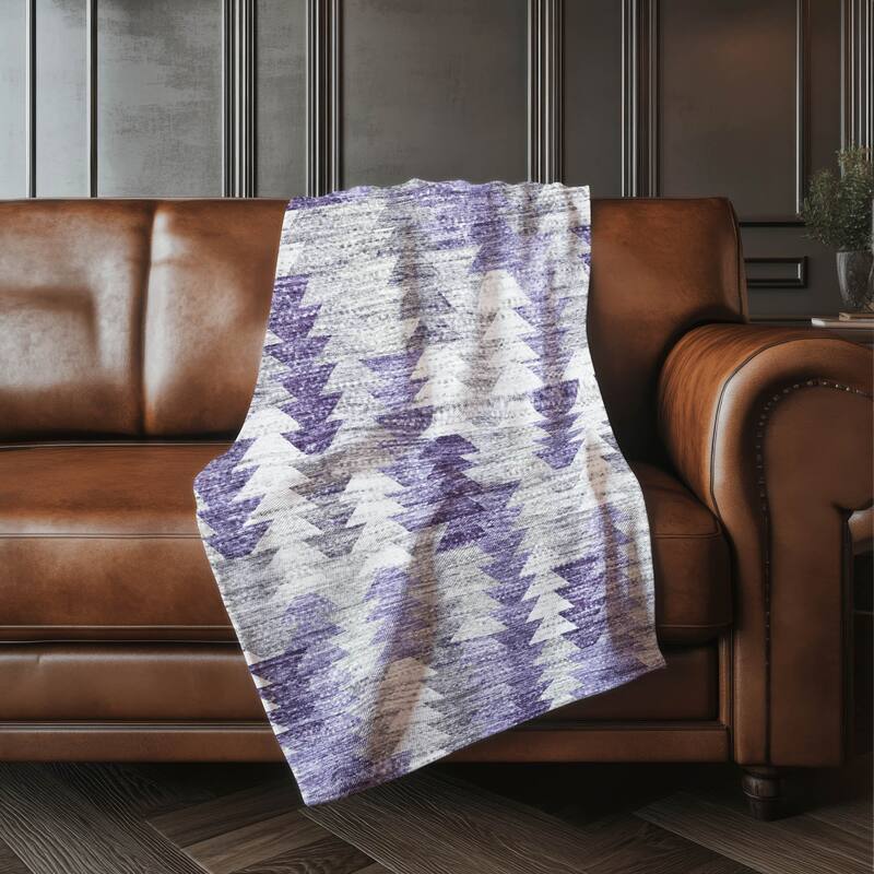 Premium Machine Washable Boho Modern Sherpa Throw Blanket - Purple - 4'2" x 5'10"