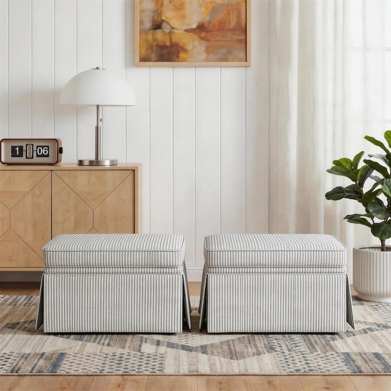 2 Set Rectangle Chenille Upholstered Storage Ottoman