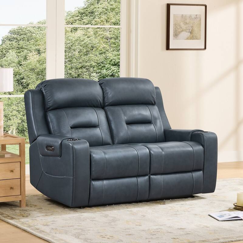 Spruce & Spring Genuine Leather Power Reclining Sofa with Wireless Charging