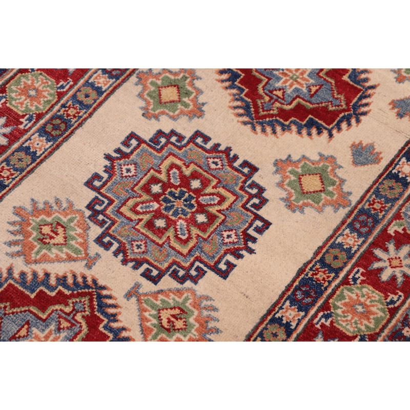 Tribal Kazak Dante Beige/Red Wool Runner - 2'8'' x 8'0''