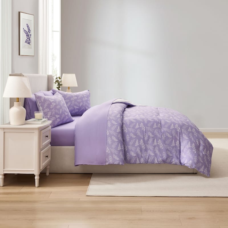 Empyrean 7 Pc Botanical Comforter Set with Sheets, Soft Breathable Lightweight Bedding Bag