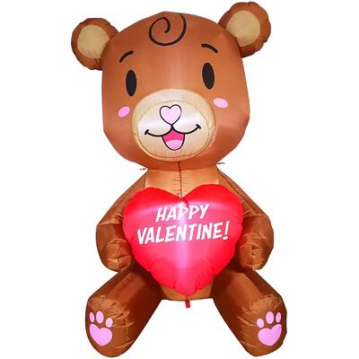 Joiedomi 5ft Tall Brown & Red Nylon Indoor Outdoor Teddy Bear w/Heart Inflatable w/Built-In LED Lights,Valentine Lawn Decoration