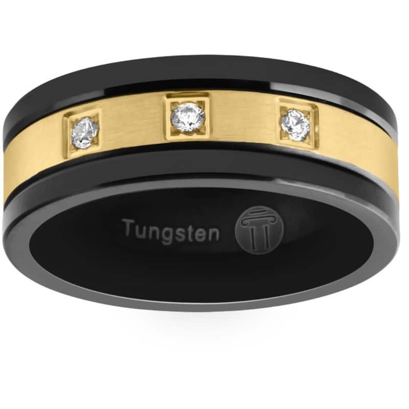 Men's Black & Gold Plated Tungsten 8mm Lab Created Diamond Wedding Band