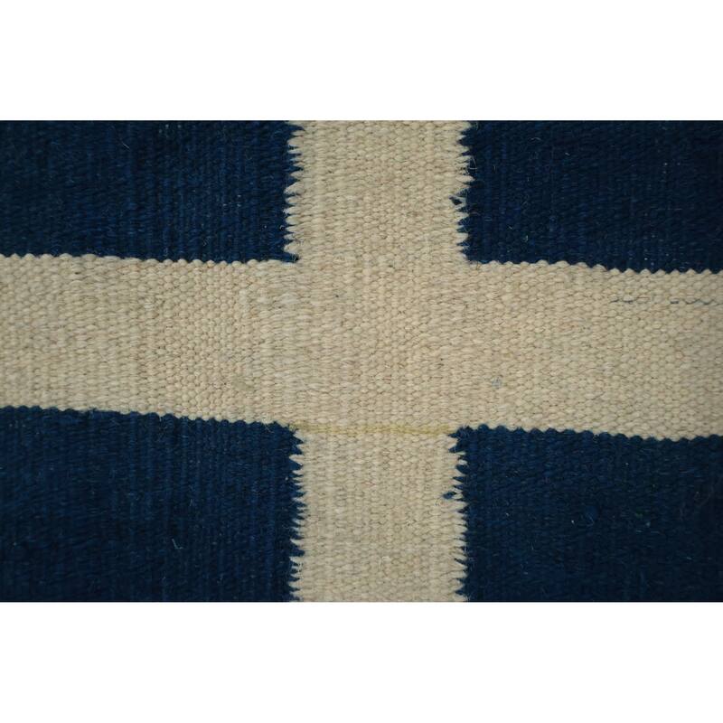 Hand Woven Oriental 100% Wool Carpet Southwestern Modern Navy Blue & Blues Kilim Area Rug - 12' 0'' X 8' 8''