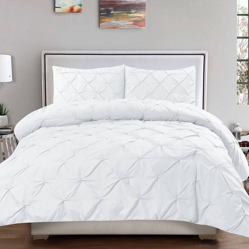 Sweet Home Collection 3 Piece Classic Pintuck Pinch Pleated Comforter Set - Queen - White