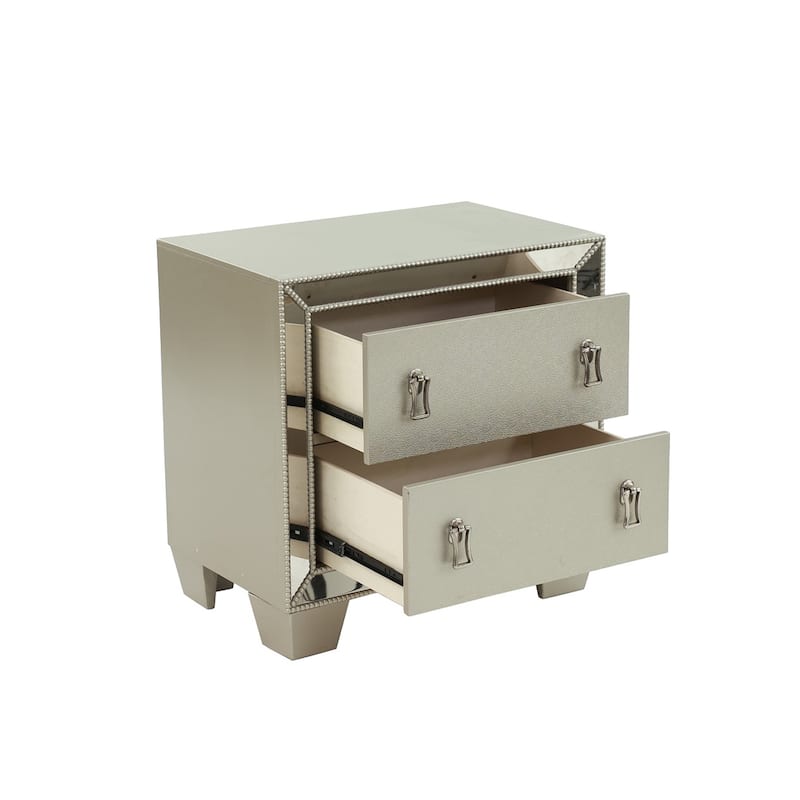 Contemporary 2 Drawers Nightstand - Silver