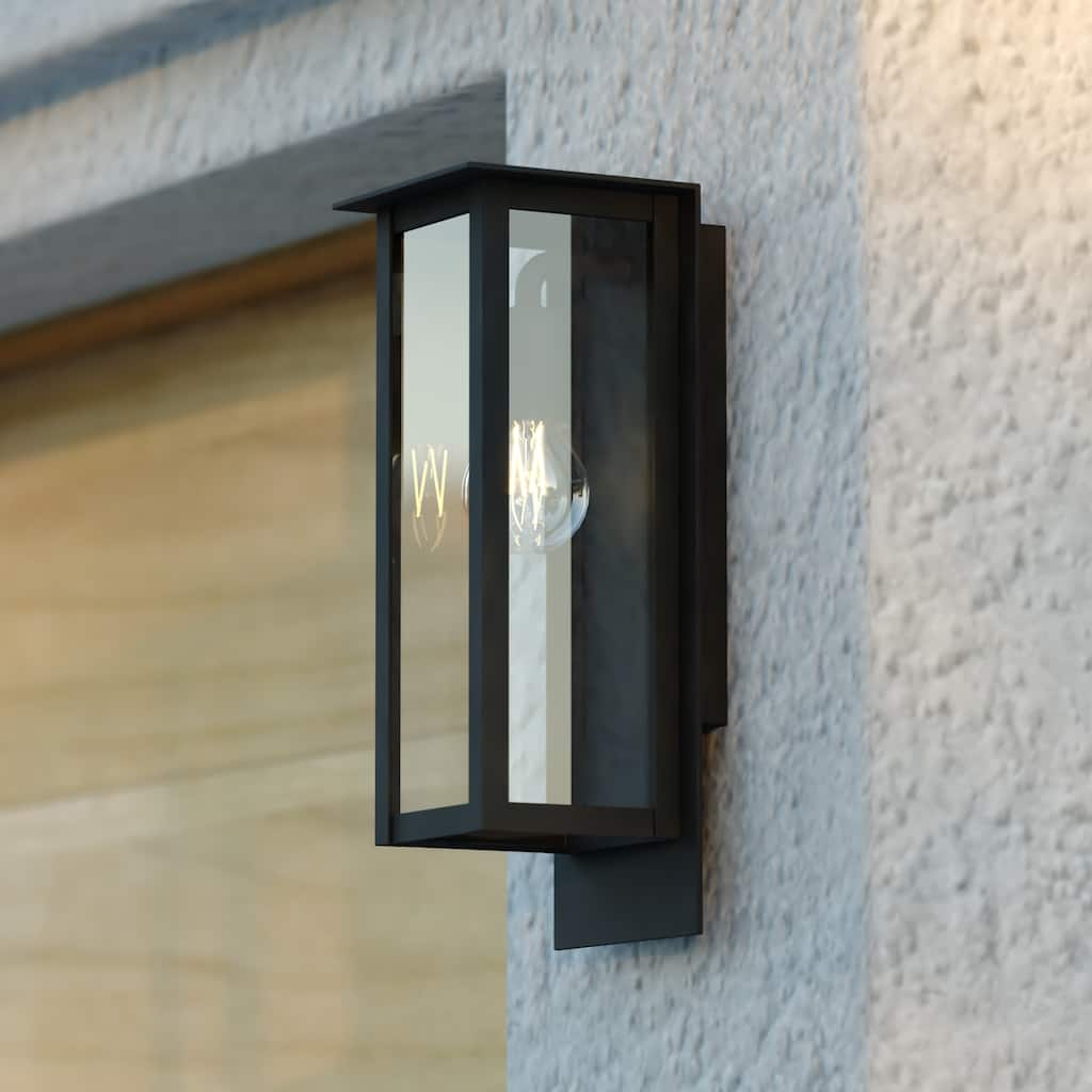 VAXCEL Burr Ridge Matte Black Contemporary Outdoor Wall Sconce Light Fixture, Durable Steel, Clear Glass Shade