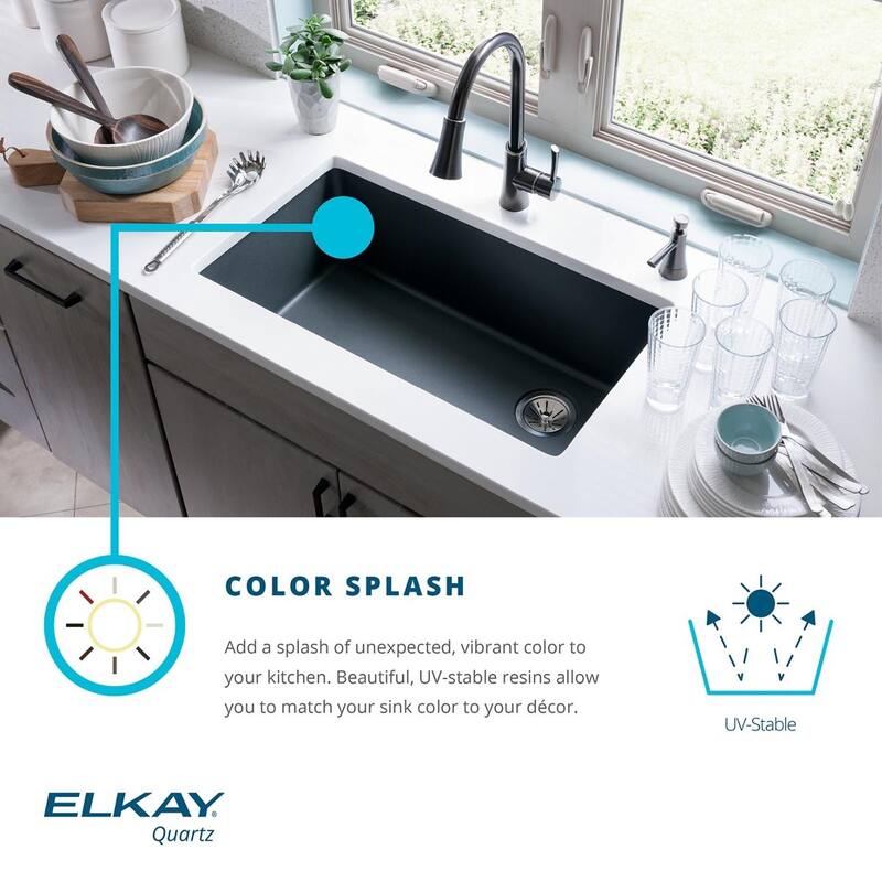 Elkay Quartz Classic 33" x 20-1/2" x 9-1/2", Offset 60/40 Double Bowl Undermount Sink with Aqua Divide