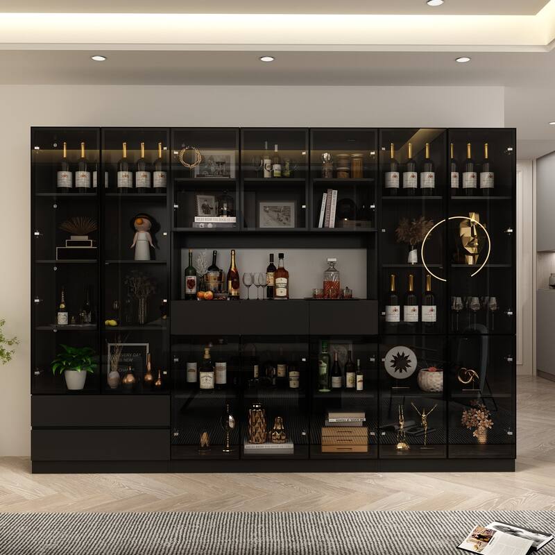Tall Modular Display Storage Cabinet Bookcase w/Light Home Office