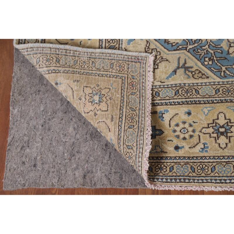 Hand Knotted Oriental 100% Wool Carpet Traditional Medallion Beige & Ivories Tabriz Area Rug - 10' 3'' X 6' 9''