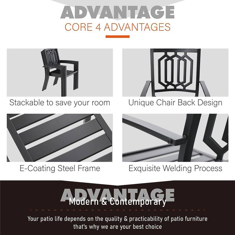 MAISON ARTS 7/9-Pieces Patio Dining Set with Metal Rectangle Expandable Table and Metal Stackable Chairs