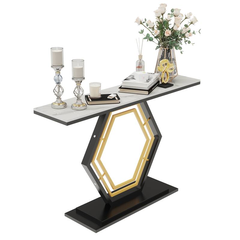 Sintered Stone Console Table with Geometric Base Sofa Table - 47.2x11.8x30.7 inch