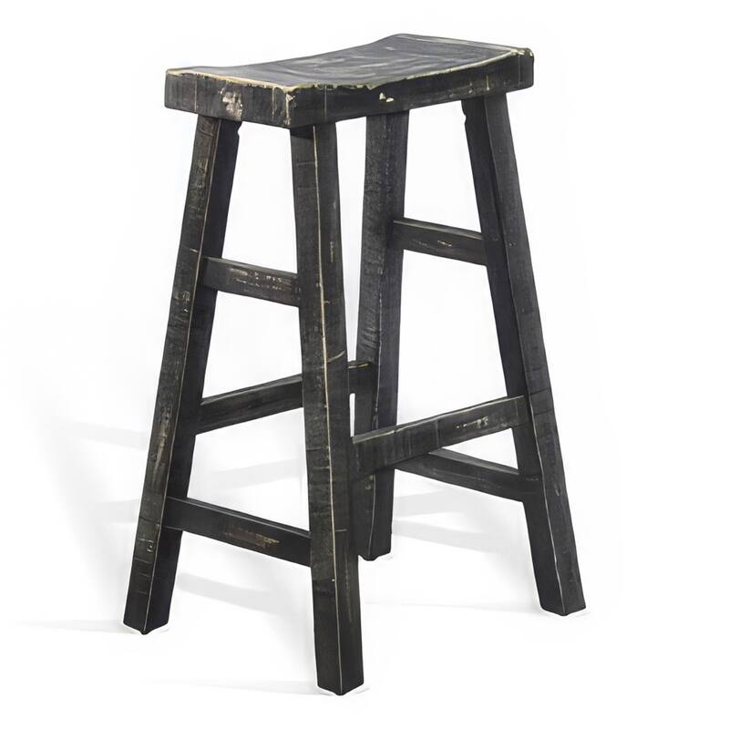 Rena Barstool Set of 2, Saddle Style Seat, Black Sand Mahogany Wood