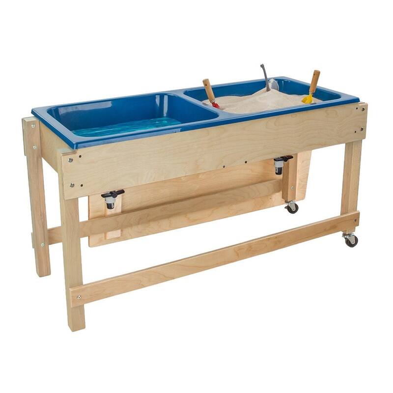 Kids Double Tub Sensory Table with Lid & Dual Drains - Birch Wood Indoor Play Activity Table