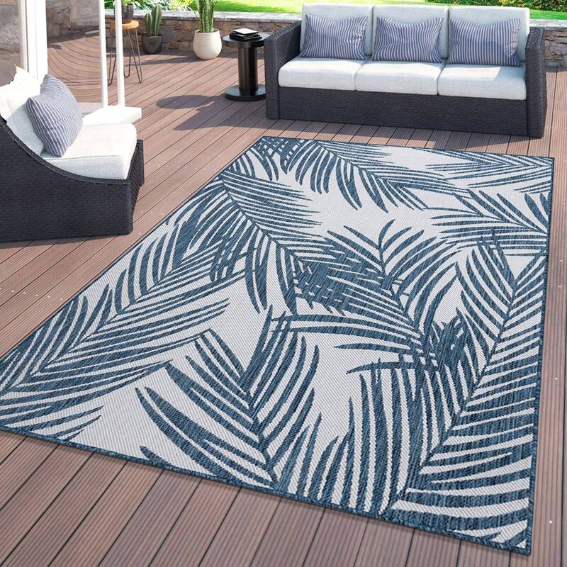 World Rug Gallery Contemporary Distressed Leaves Textured Flat Weave Indoor/Outdoor Area Rug