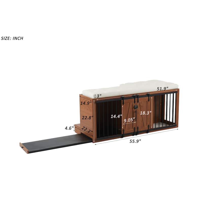 Anmytek Dog Crate Bench with Padded Seat,Wooden Pet Kennel Furniture,End of Bed Bench Ottoman with Removable Cushion