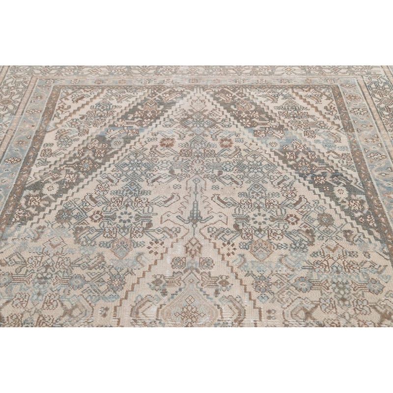 Distressed Geometric Hamedan Persian Area Rug Wool Handmade Carpet - 6'8" x 9'11"