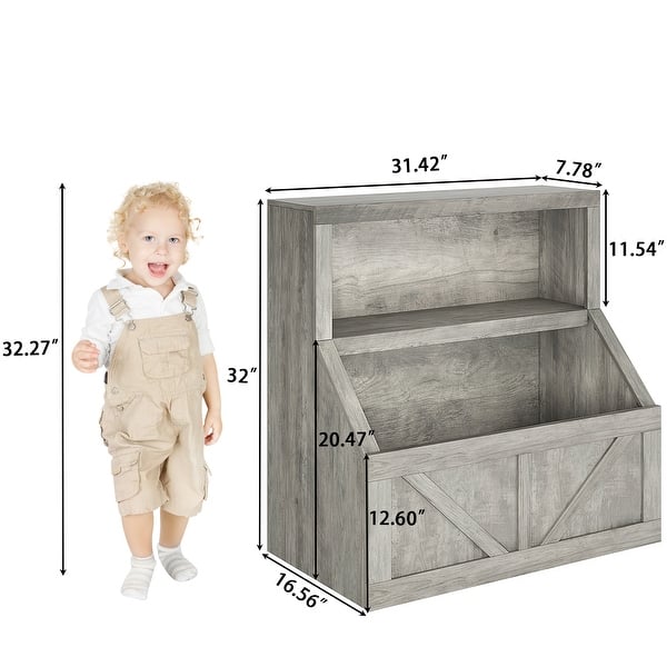 Kids Bookshelf, Wooden Toy Storage Organizer with Cubby