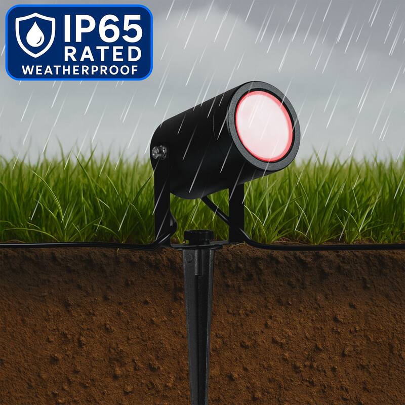 RGBWW Smart Outdoor Spotlights 4-Pack 48ft IP65 LED Lights Alexa Remote App