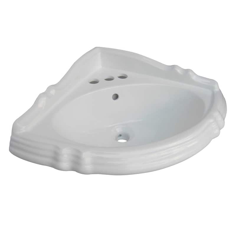 Sheffield Corner Pedestal Sinks 26" Wide White Porcelain Bathroom SINK ONLY with 4" Centerset Faucet Holes Renovators Supply