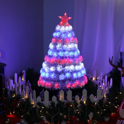 HOMCOM 3 ft. Small Prelit Christmas Tree with Stand, Colored Christmas Tree with Lights