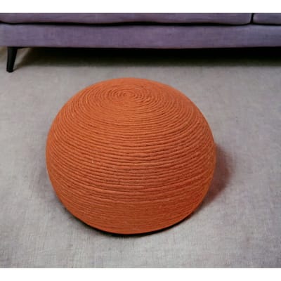20" Orange Wool Round Ribbed Pouf Ottoman