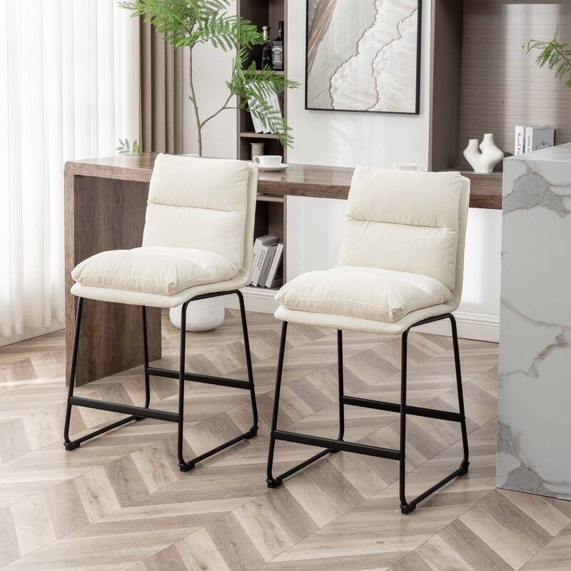 26 Inch Counter Height Bar Stools Set of 2, Modern Upholstered Bar Chairs with Back and Metal Legs for Kitchen lsland