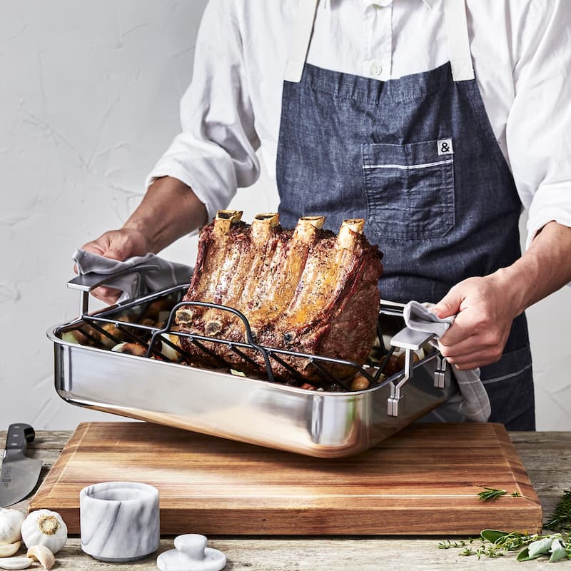 Demeyere Industry 5-Ply Stainless Steel 15.7 X 13.3-inch Roasting Pan - 15.7" x 13.3"