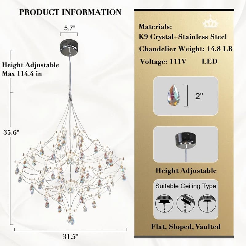 KAYLA Modern Crystal Chandelier - Luxury LED Pendant Ceiling Light