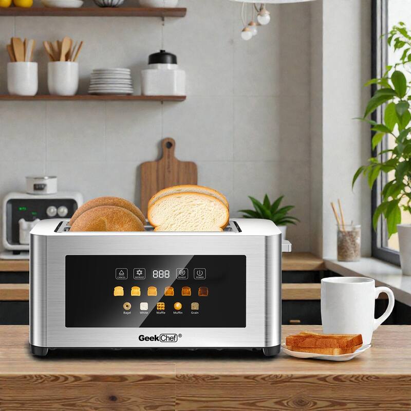 4 Slice Toaster with Extra Wide Slots, Stainless Steel Touch Screen Toaster with LED Display, Auto Shut Off