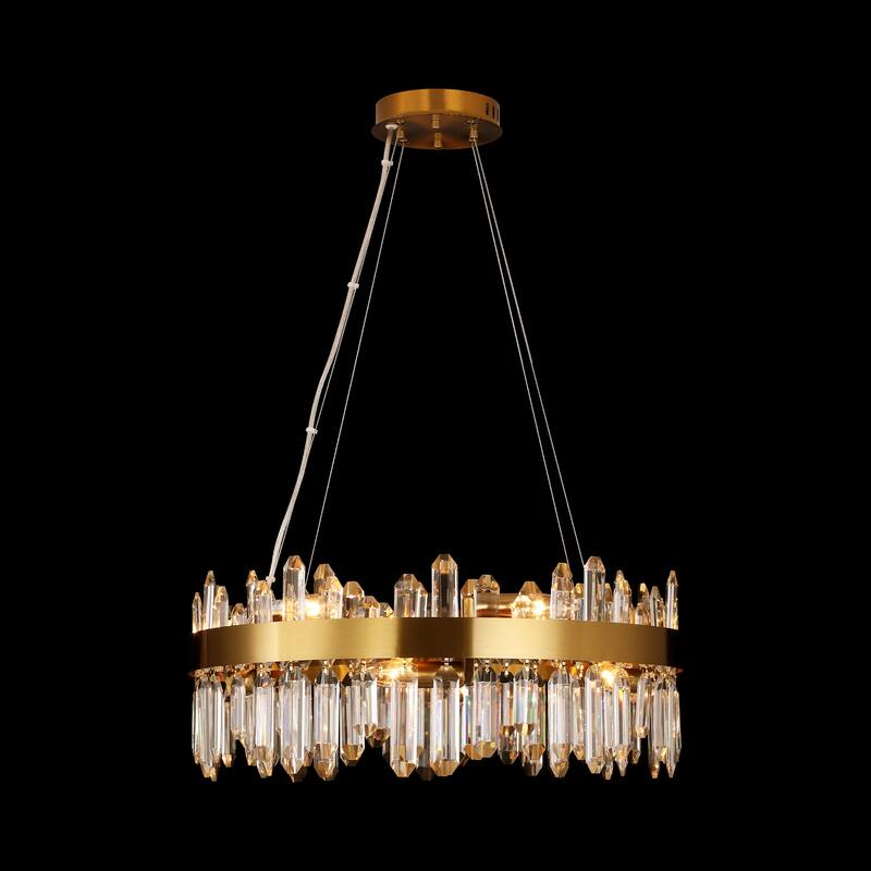 23.6" 12-Light Modern Luxury Gold Dual-Tier Fixture with Crystal Ice Peak Rods, E12 Dimmable for Dining Room