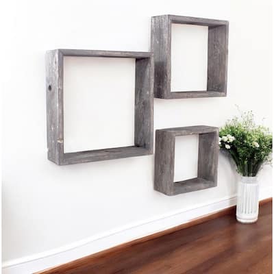 HomeRoots Set of Three Smoky Black Wood Square Hanging Dimensional Sculpture - 13" x 13"