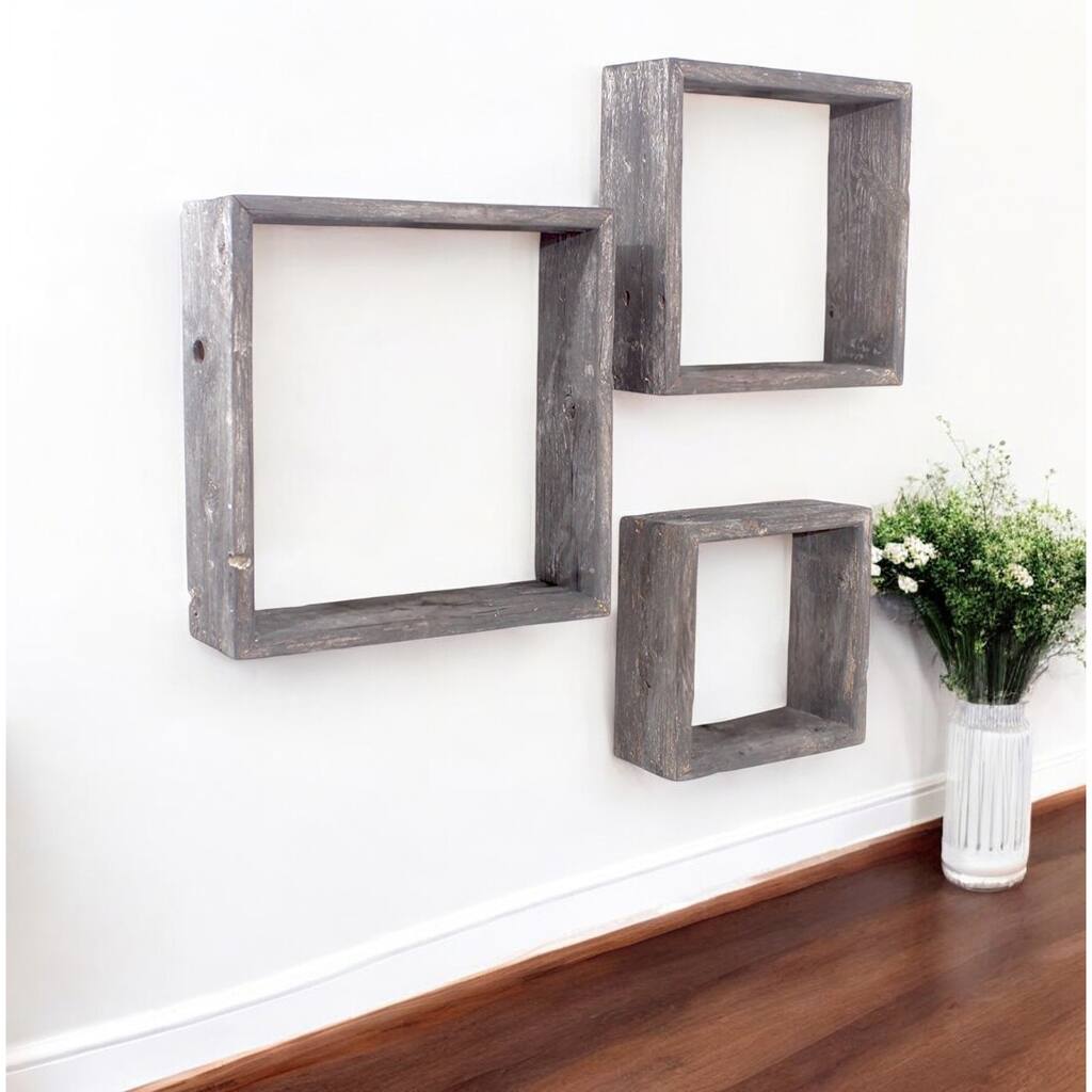 HomeRoots Set of Three Smoky Black Wood Square Hanging Dimensional Sculpture - 13" x 13"