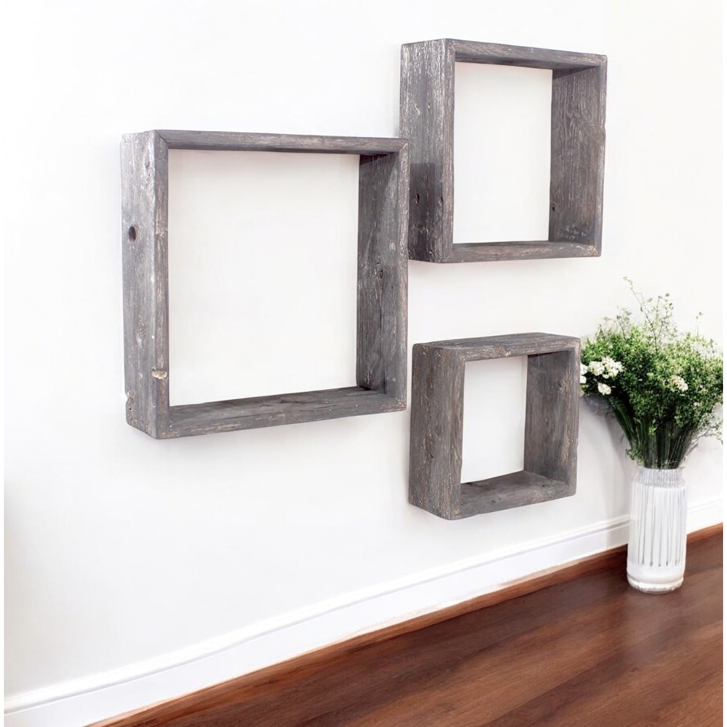 HomeRoots Set of Three Smoky Black Wood Square Hanging Dimensional Sculpture - 13" x 13"