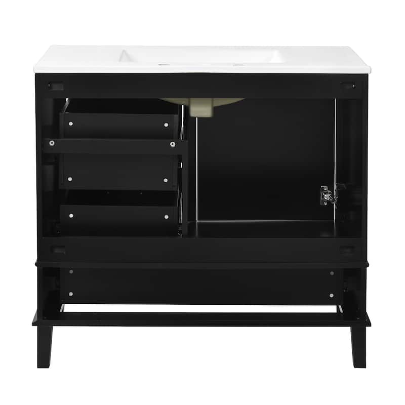 Roomfitters 36" Bathroom Vanity with Solid Pine Frame, 1 Soft Close Door and 3 Drawers, Modern Storage Cabinet
