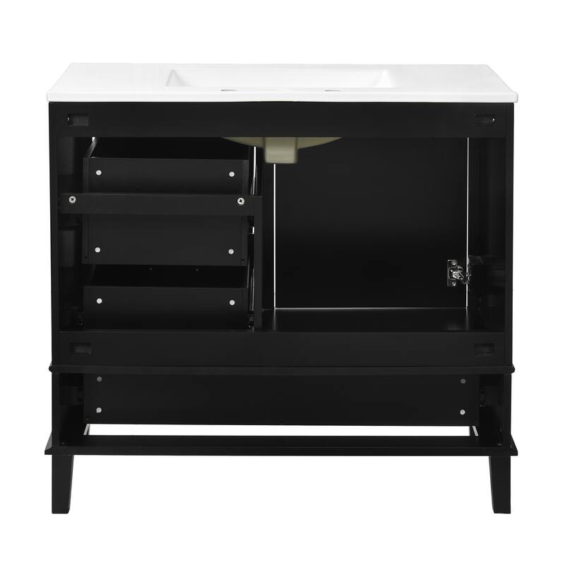 Simple Freestanding Bathroom Vanity Storage Cabinet with 3 Drawers of Different Sizes, Soft Close Door and Metal Handles