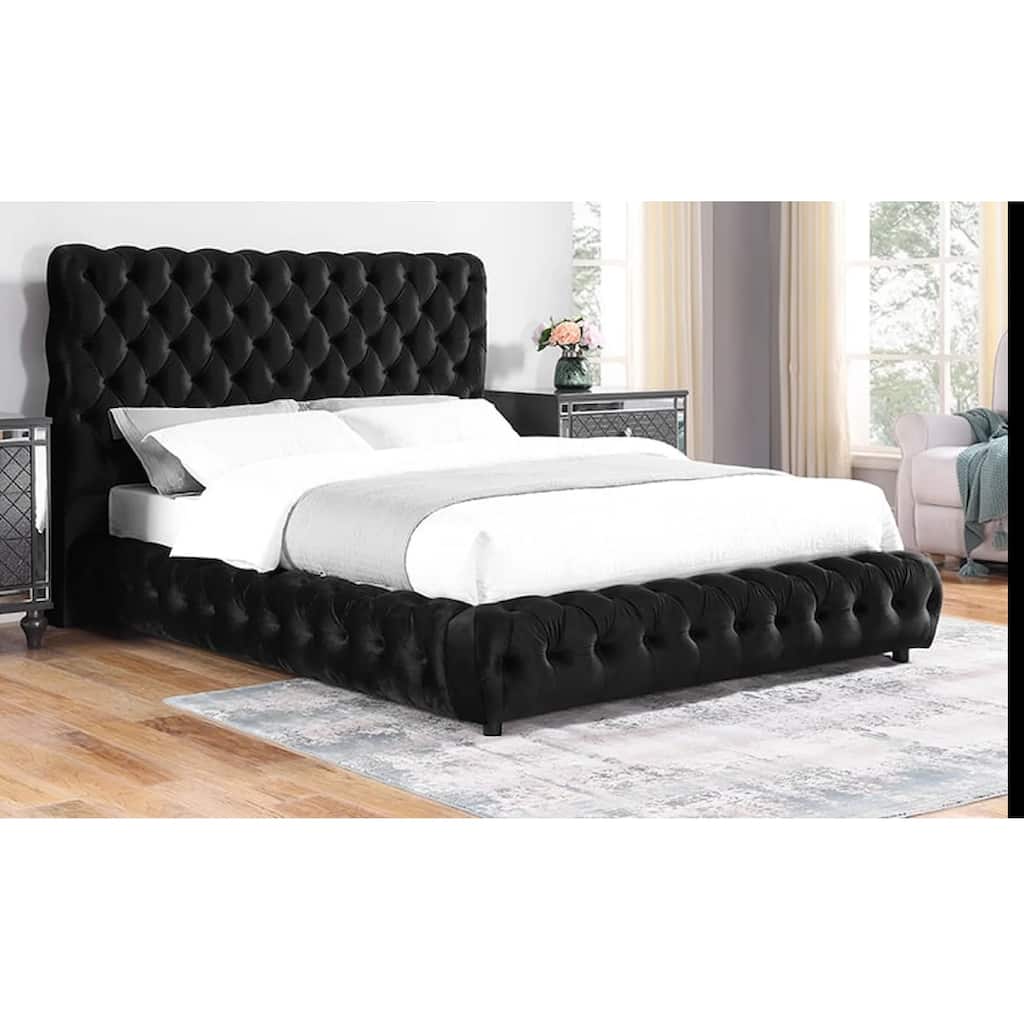 1pc Contemporary Upholstered King Bed Tufted Headboard and Footboard Bedroom Furniture Black