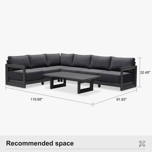 dimension image slide 5 of 32, PURPLE LEAF Caesar Outdoor Couch with 9.6" Thick Cushion and Table for Yard Porch Deck, Grey Outdoor Patio Conversation Sets