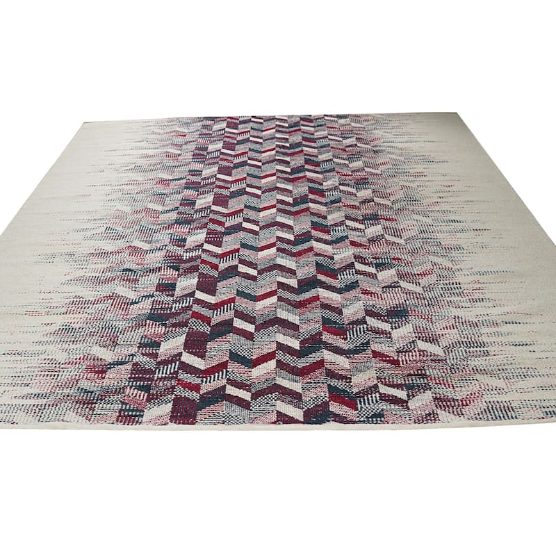 Hand-Knotted Wool Rust/S.Blue Area Rug, 9' x 12', Stylish Soft Texture for Home Interiors - L