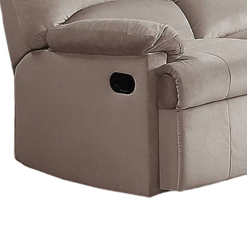 Karry Manual Recliner Loveseat, Light Brown Velvet, 53 Inch Solid Wood