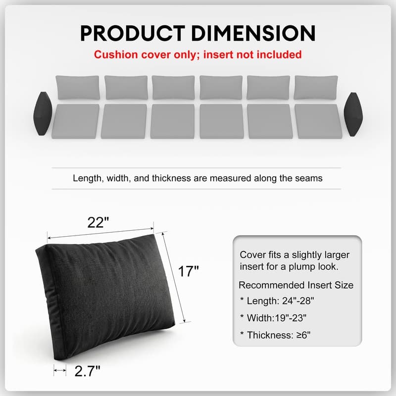 FINCATI 28" × 28" Outdoor Cushion Cover, Sofa Cushion Replacement Slipcover, Patio Seat Cover 28 Inches (COVER ONLY!)