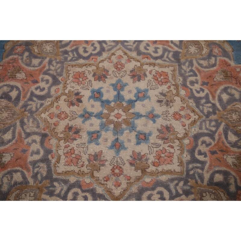 Tabriz Vintage Persian Area Rug Handmade Oriental Blue Wool Carpet - 9'8" x 12'5"